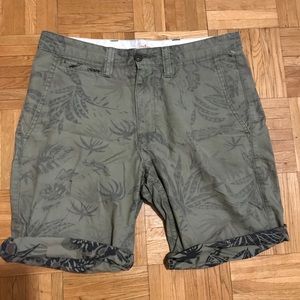 Olive Green Docker Chino Shorts with leaf print
